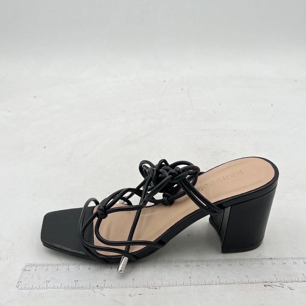 Black Womens Dressy Strappy Summer Cute Tie Up Lace Up Chunky Heel Sandals